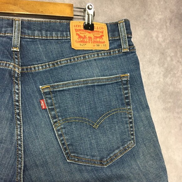 Levis Mens 511 Slim Fit Blue Jeans size 36x32 Stretch Denim Pants Copper Rivets